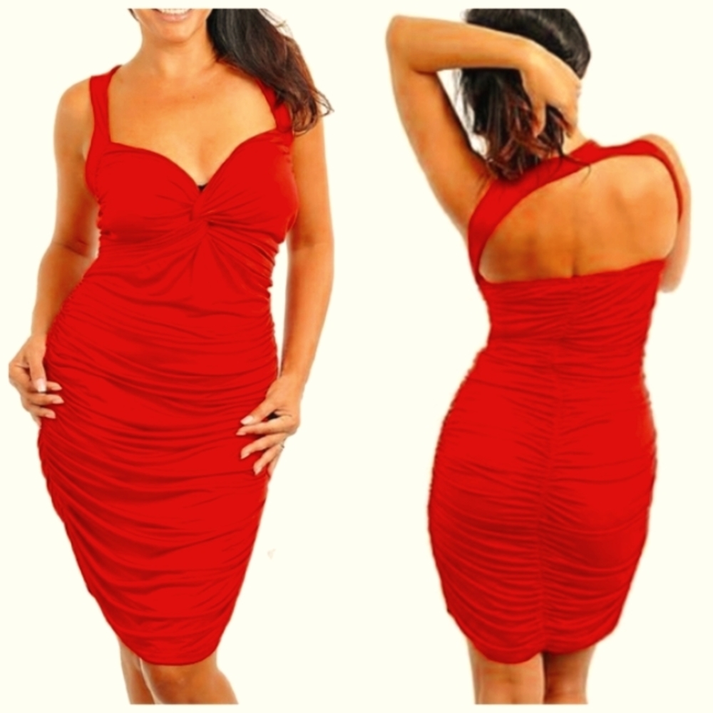 Red Evening Dress with Ruching